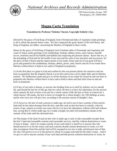 Magna Carta Translation - National Archives and Records ...
