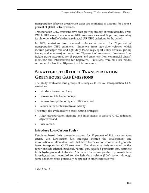 Transportation's Role in Reducing U.S. Greenhouse Gas Emissions ...