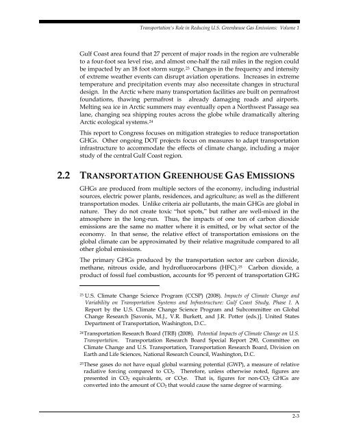 Transportation's Role in Reducing U.S. Greenhouse Gas Emissions ...