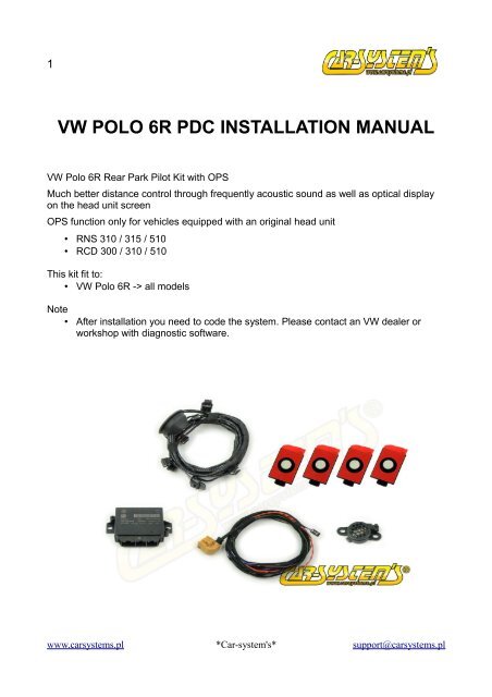 VW POLO 6R PDC INSTALLATION MANUAL