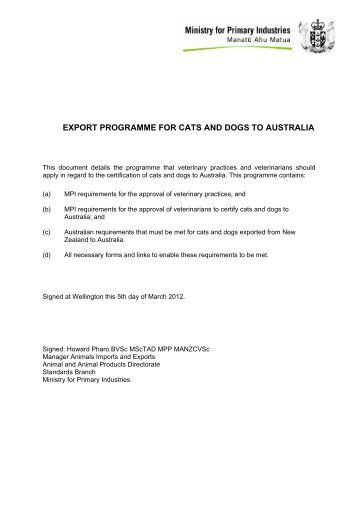 export programme for cats and dogs to australia - Biosecurity New ...