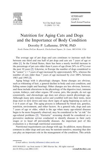 Nutrition for Aging Cats and Dogs and the Importance of Body ...