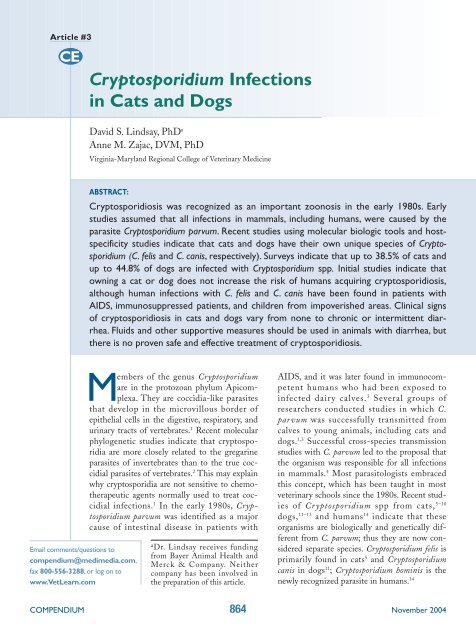 Cryptosporidium Infections in Cats and Dogs - VetLearn.com