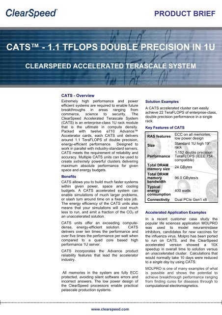cats: clearspeed accelerated terascale system