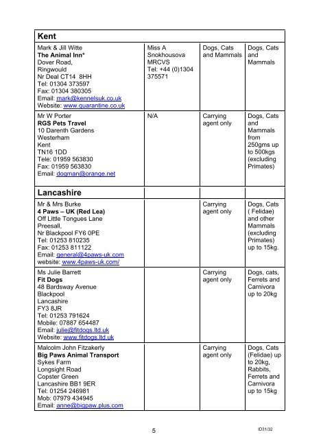 Defra authorised quarantine premises and carrying agents list