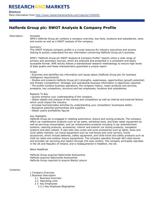 Halfords Group Plc Swot Analysis Company Profile - 