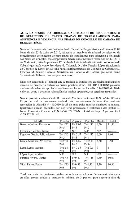 acta de selección do tribunal - Concello de Cabana