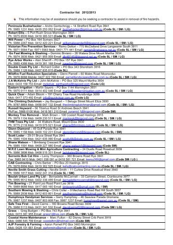 Contractors_List_2012-2013.pdf - Mornington Peninsula Shire Council