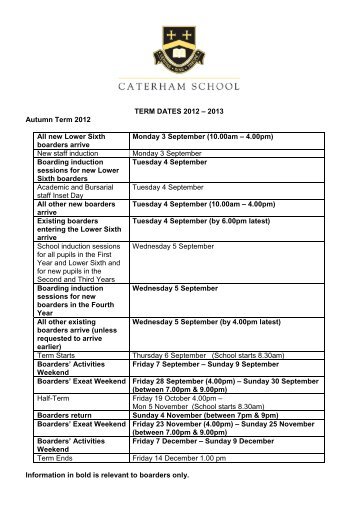 TERM DATES 2012 – 2013 Autumn Term 2012 ... - Caterham School