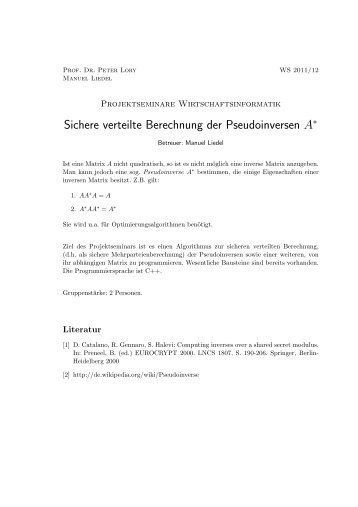 Sichere verteilte Berechnung der Pseudoinversen A∗