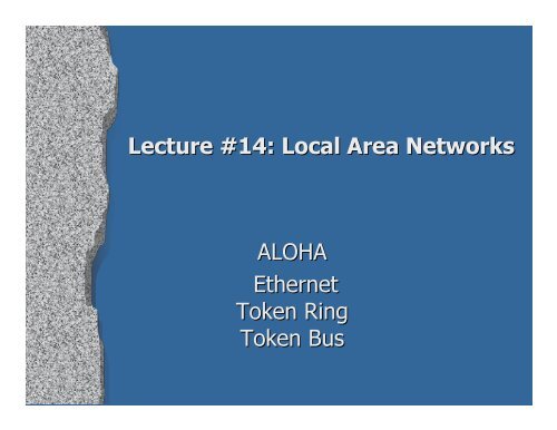 Lecture #14: Local Area Networks ALOHA Ethernet Token Ring ...