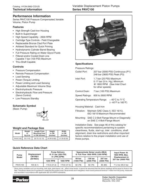 Series PAVC Variable Volume Piston Pumps - Parker Hannifin ...