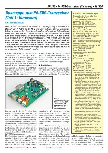 Baumappe zum FA-SDR-Transceiver (Teil 1: Hardware)