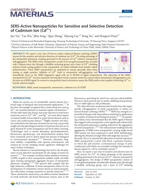 SERS-Active Nanoparticles for Sensitive and Selective Detection of ...