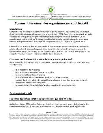 Comment fusionner des organismes sans but lucratif - COCo