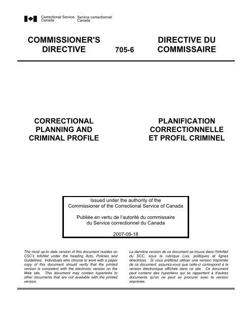 CD 705-6 - Correctional Planning and Criminal Profile - Service ...