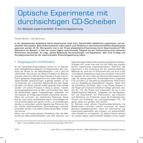 Optische Experimente an durchsichtigen CD-Scheiben