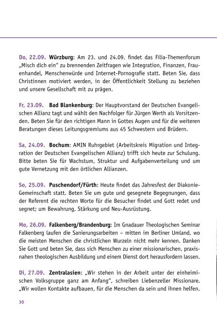 Gebetskalender September 2011 - Deutsche Evangelische Allianz