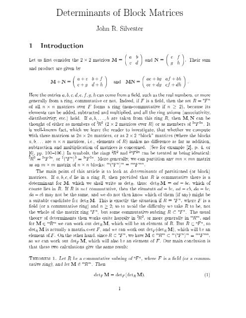 Determinants of Block Matrices image.