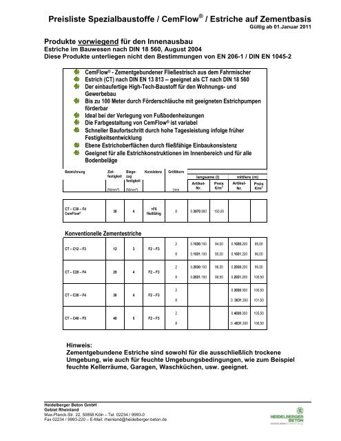 Preisliste 2011 HD-Beton Rheinland - HeidelbergCement