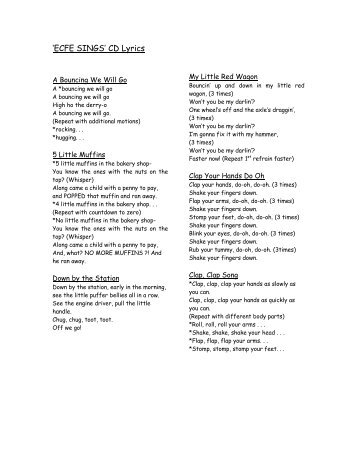 Lyrics for 'ECFE Sings' CD