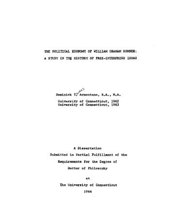 The Political Economy of William Graham Sumner: A Study in the ...