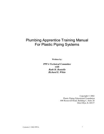 Plumbing Apprentice Training Manual For Plastic Piping Systems