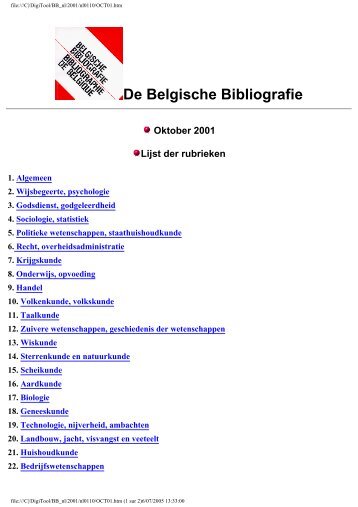 De Belgische Bibliografie Oktober 2001 - Koninklijke Bibliotheek ...