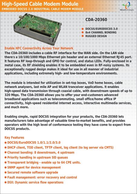 High-Speed Cable Modem Module - Hitron Technologies