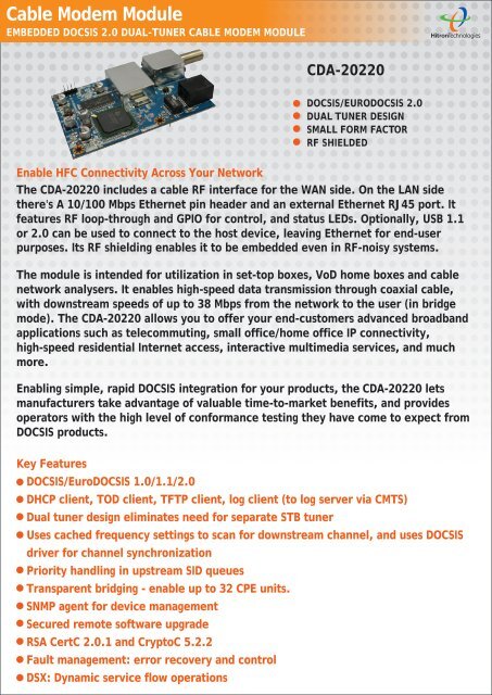 Cable Modem Module - Hitron Technologies