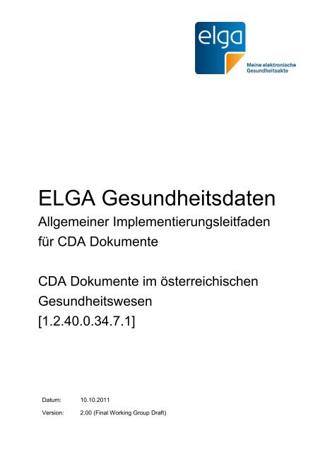 Allgemeiner Implementierungsleitfaden für CDA Dokumente - Elga