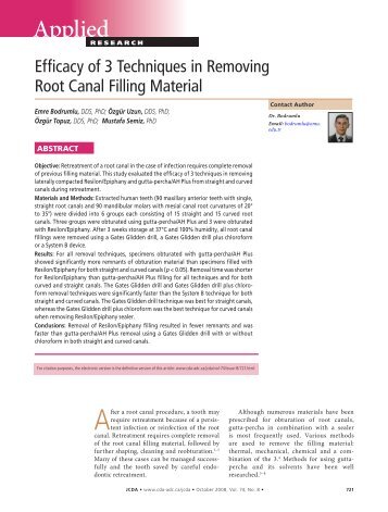 Efficacy of 3 Techniques in Removing Root Canal Filling Material