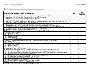 Dam Name: Emergency Action Plan (Based on Model Plan) Yes Not ...