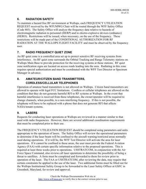 WFF Frequency Utilization Management Handbook - Wallops Flight ...