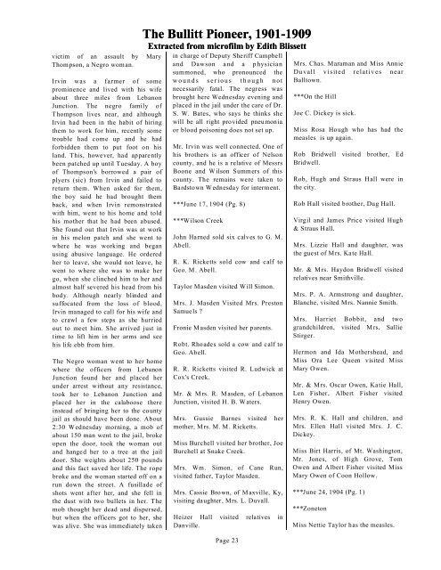 Extracts of The Bullitt Pioneer 1901-1909 - Bullitt County Public Library