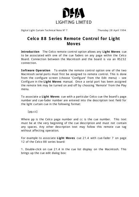 Lighting Limited Celco 88 Series Remote Control For Light Moves