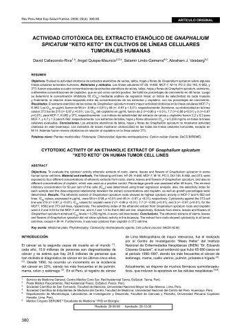 ACTIVIDAD CIToTÓXICA DeL eXTRACTo eTANÓLICo De ... - SciELO