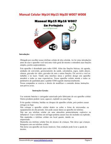 Manual Celular Mp14 Mp15 Mp20 W007 W008 - Celulares