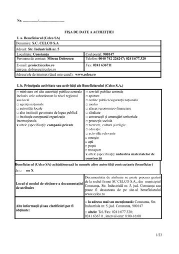 Fisa de date CELCO - lucrari constructii civile - Celco SA