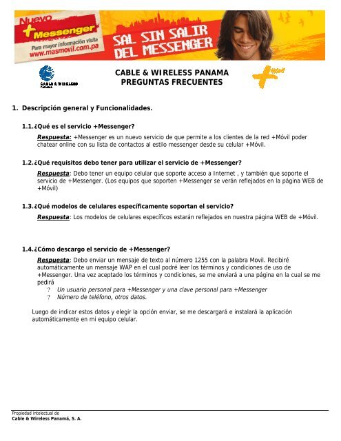 CABLE &amp; WIRELESS PANAMA PREGUNTAS FRECUENTES - Móvil