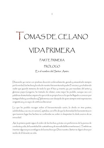 Tomás de Celano, Vida primera - Franciscanos TOR