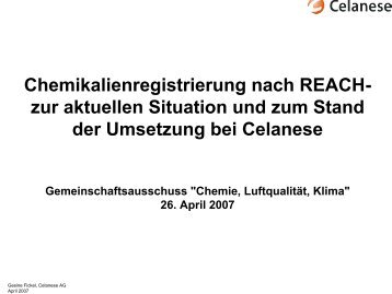 Chemikalienregistrierung nach REACH- zur aktuellen Situation und ...