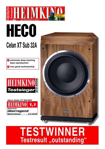 Testresult „outstanding“ Celan XT Sub 32A TESTWINNER - Heco