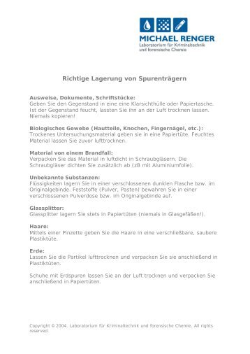 Kurzratgeber "Richtige Lagerung von Spurenträgern"