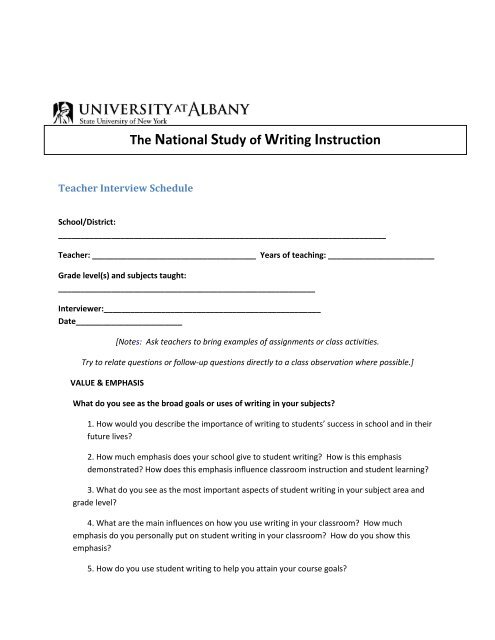 The National Study of Writing Instruction - University at Albany