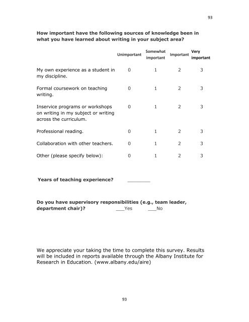 The National Study of Writing Instruction - University at Albany