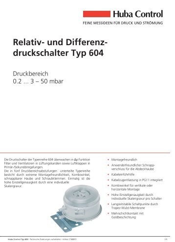 Relativ- und Differenz- druckschalter Typ 604 - Huba Control