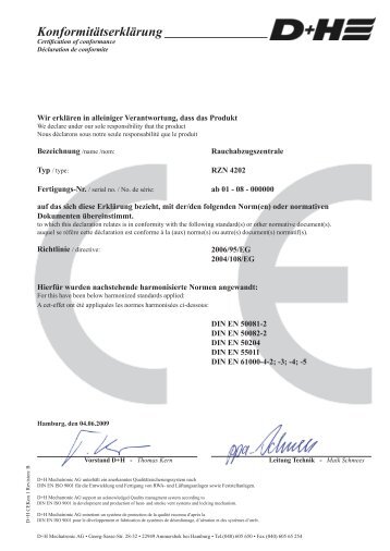 Konformitätserklärung - D+H Svenska