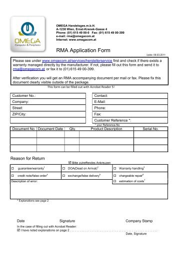 RMA Application Form - Omega