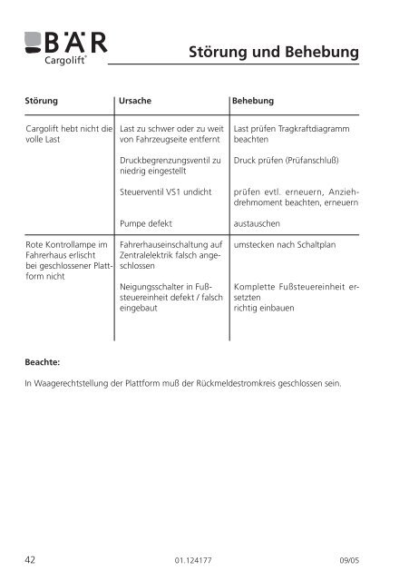 Bär Cargolift® Falt Betriebsanleitung Aufbewahrung - Kiesling ...